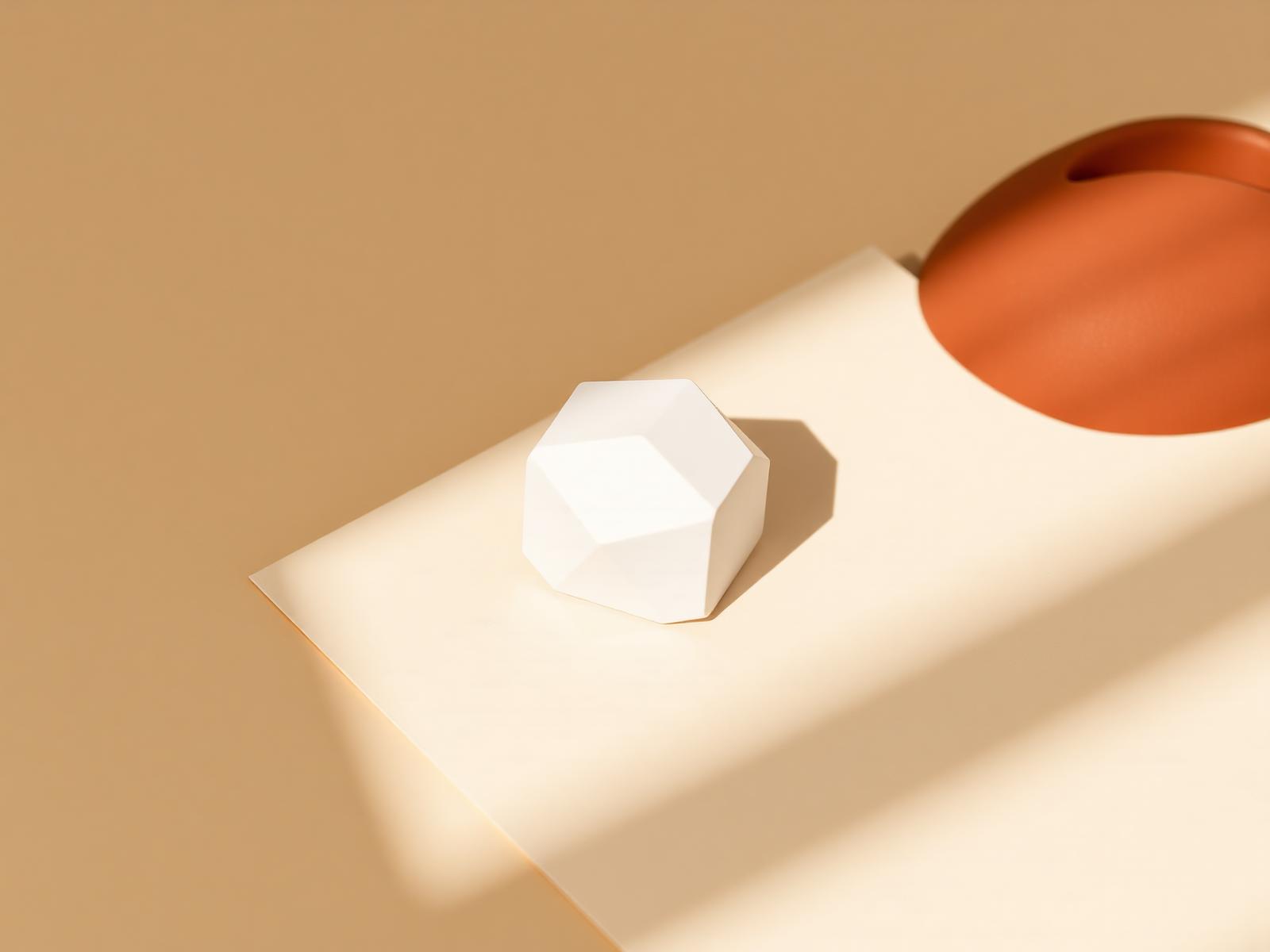 Modello 3D geometrico bianco su carta color avorio